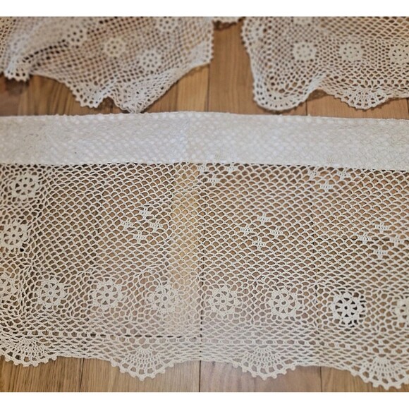 VTG Crochet Curtains Top Treatment Valances Cafe Boho 100% cotton Crochet Beige - Picture 11 of 16